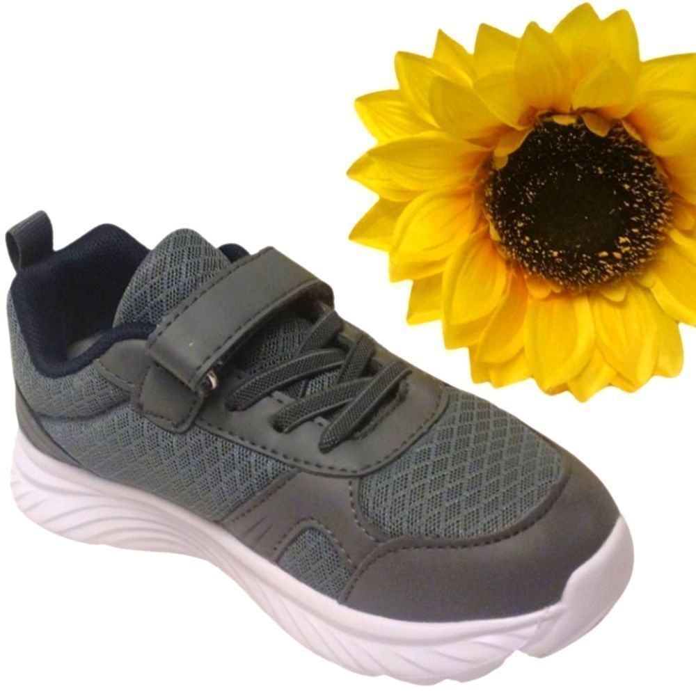 KIDS Slip On with Velcro Strap Sneakers Gray Athletic No Laces Shoes Size 13
